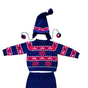 Baby Vintage Ski Sweater Outfit 3 Piece Sweater Pants Hat Snow Cozy